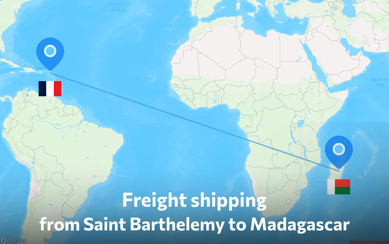Shipping route from Saint Barthelemy to Madagascar