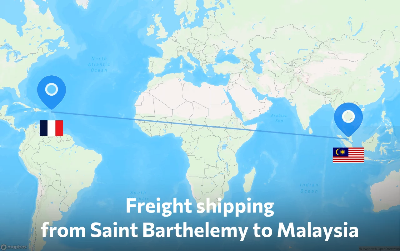 Shipping route from Saint Barthelemy to Malaysia
