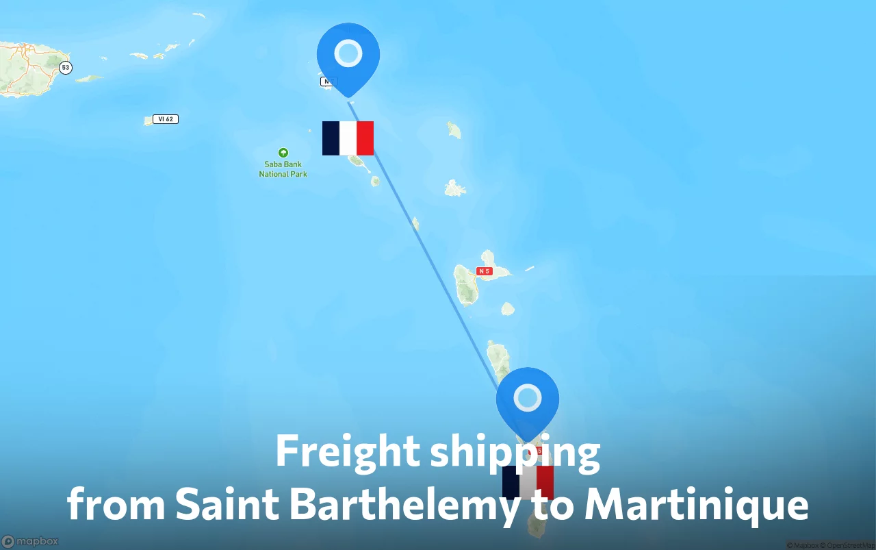 Shipping route from Saint Barthelemy to Martinique
