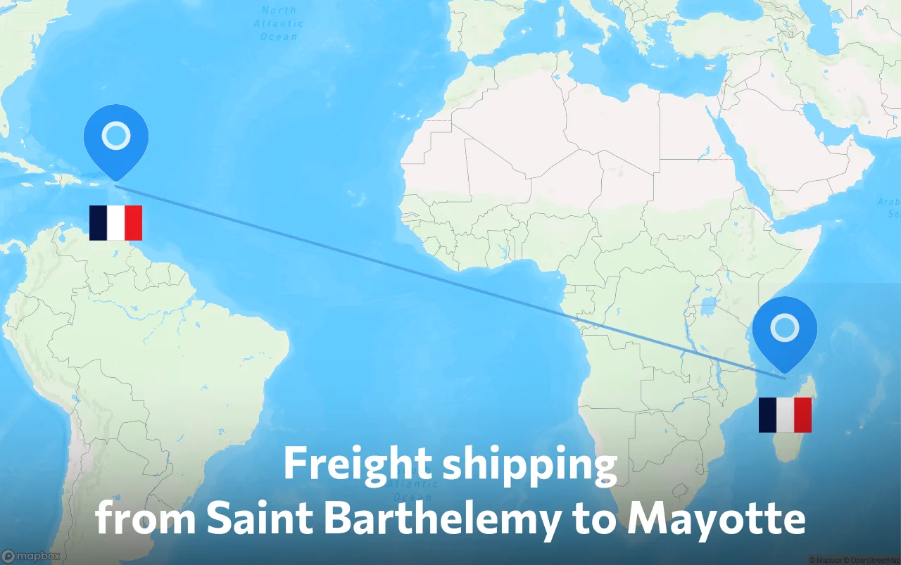 Shipping route from Saint Barthelemy to Mayotte
