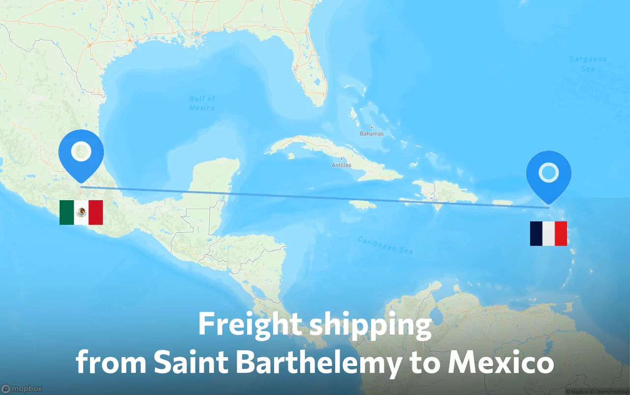 Shipping route from Saint Barthelemy to Mexico