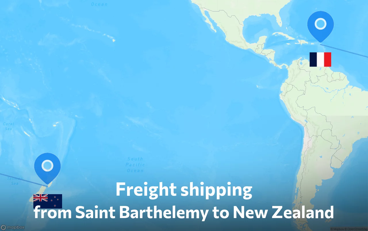 Shipping route from Saint Barthelemy to New Zealand