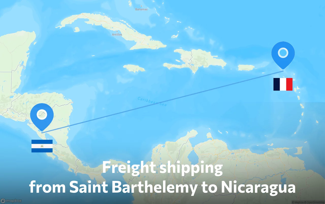 Shipping route from Saint Barthelemy to Nicaragua