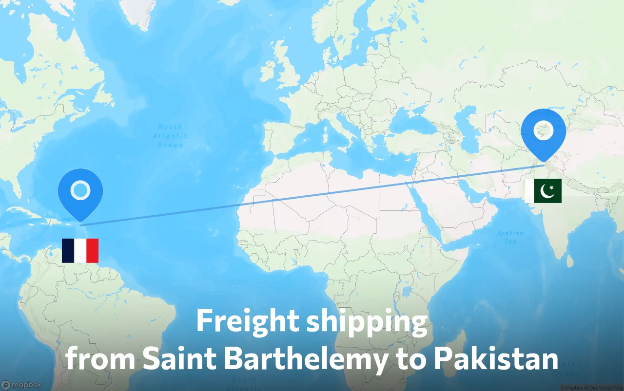 Shipping route from Saint Barthelemy to Pakistan