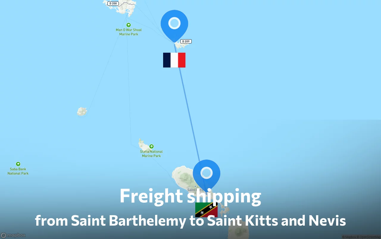 Shipping route from Saint Barthelemy to Saint Kitts and Nevis