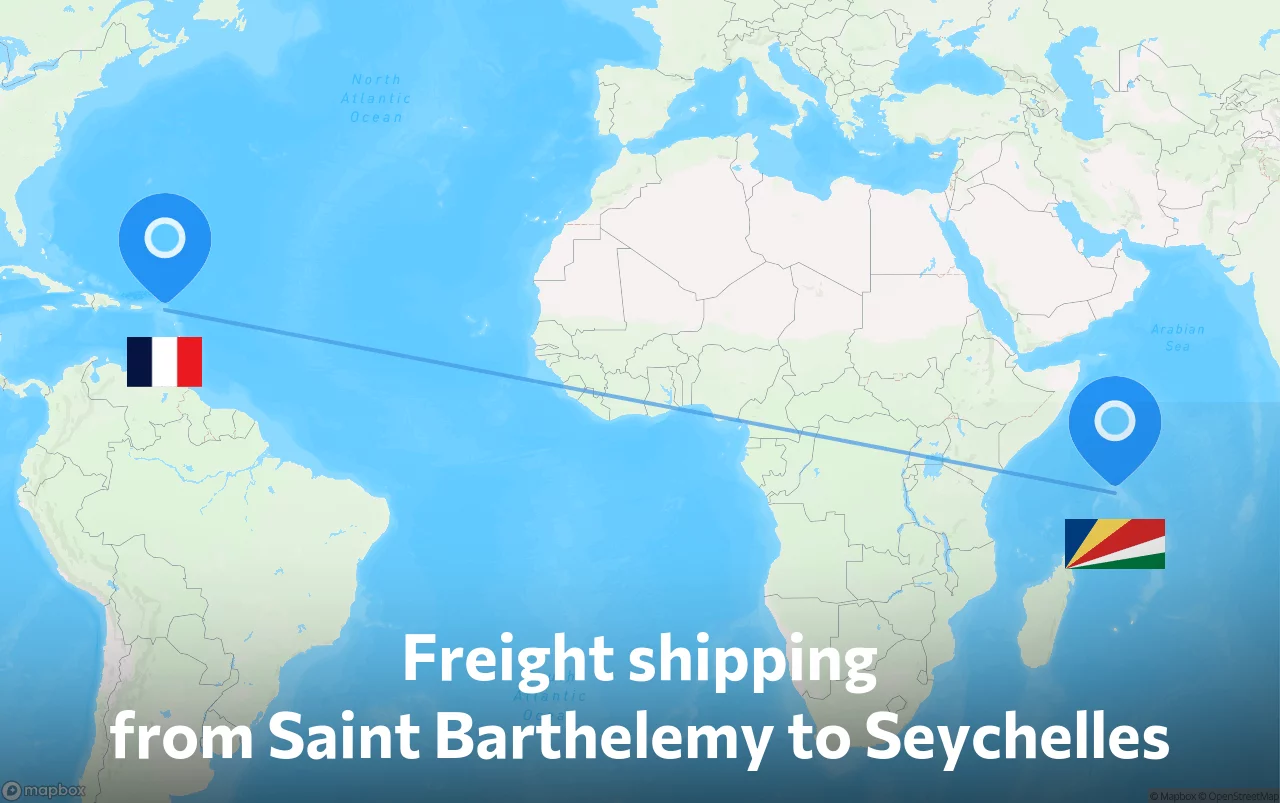 Shipping route from Saint Barthelemy to Seychelles