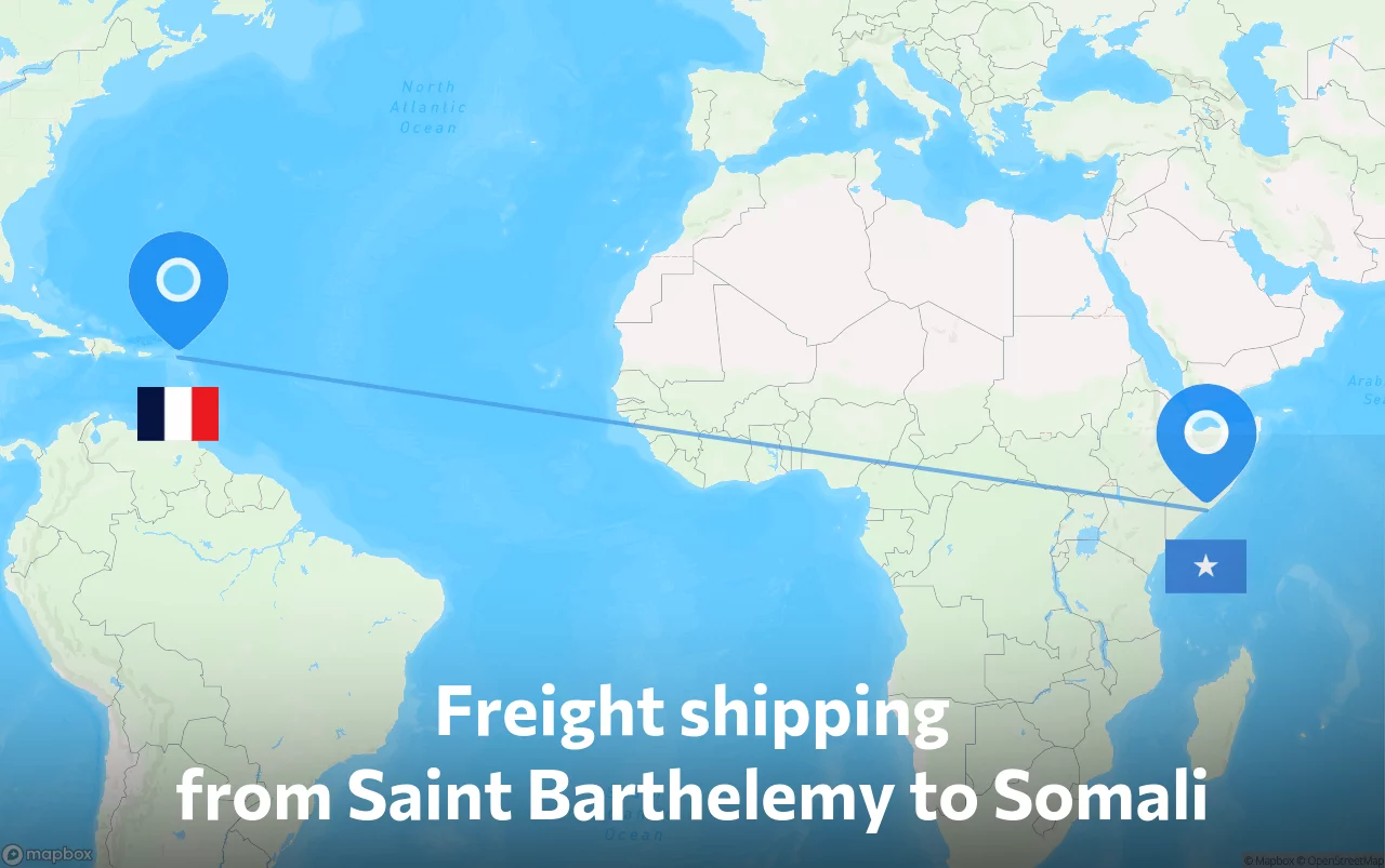 Shipping route from Saint Barthelemy to Somali