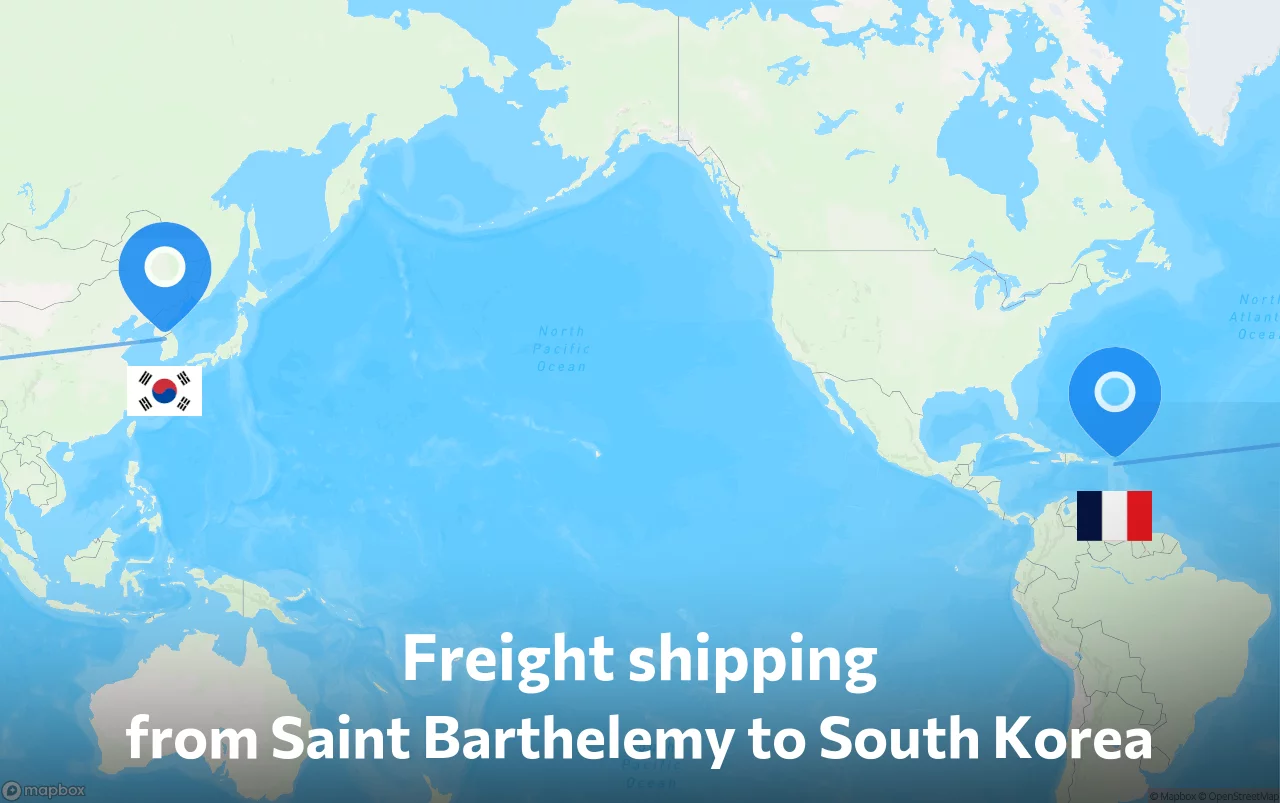 Shipping route from Saint Barthelemy to South Korea