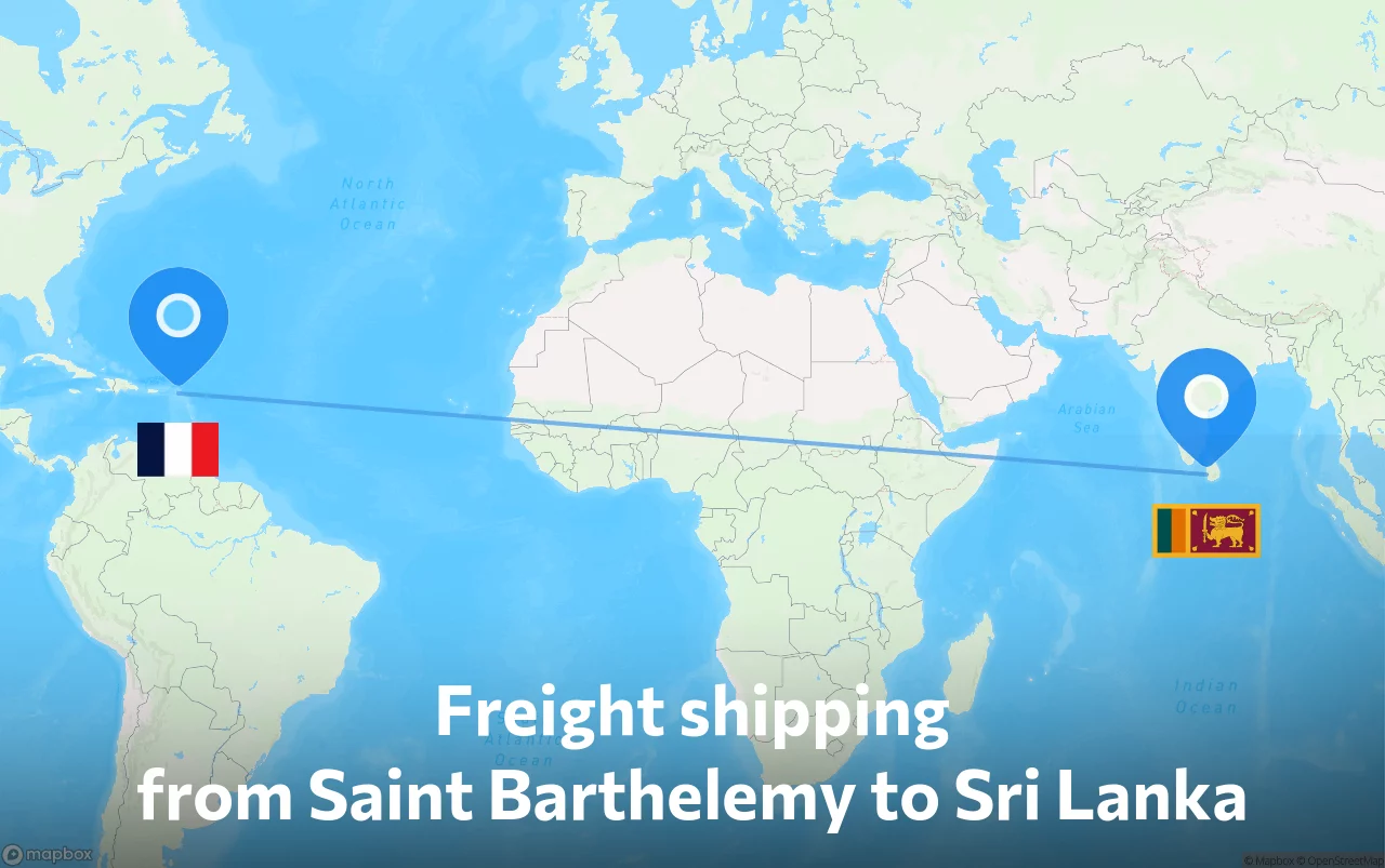 Shipping route from Saint Barthelemy to Sri Lanka