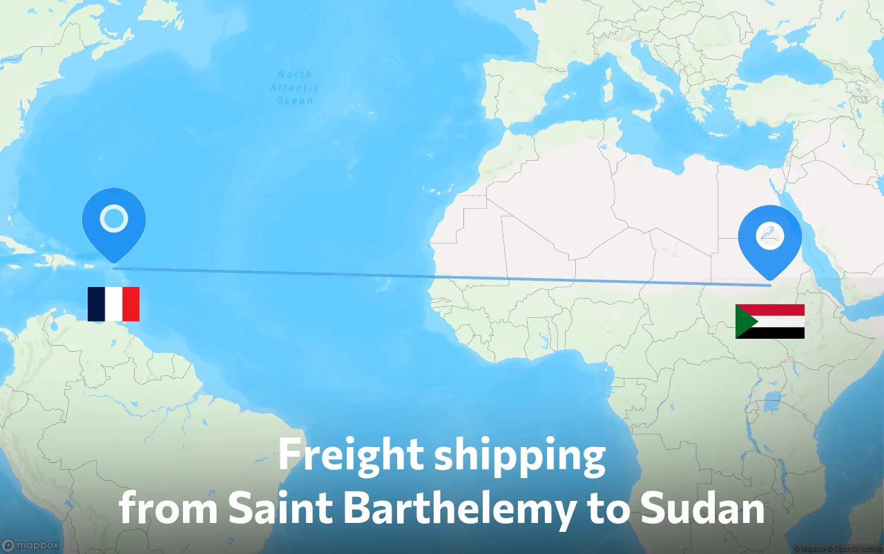 Shipping route from Saint Barthelemy to Sudan
