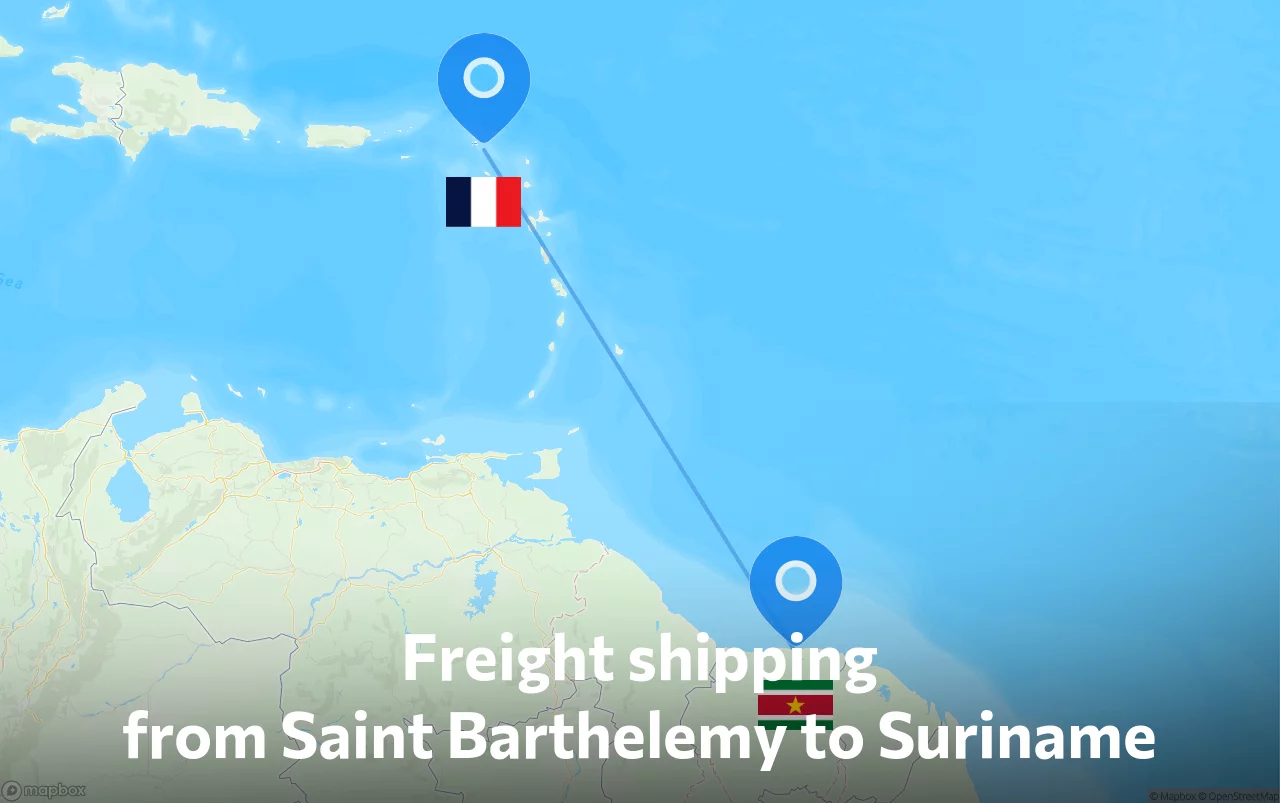 Shipping route from Saint Barthelemy to Suriname