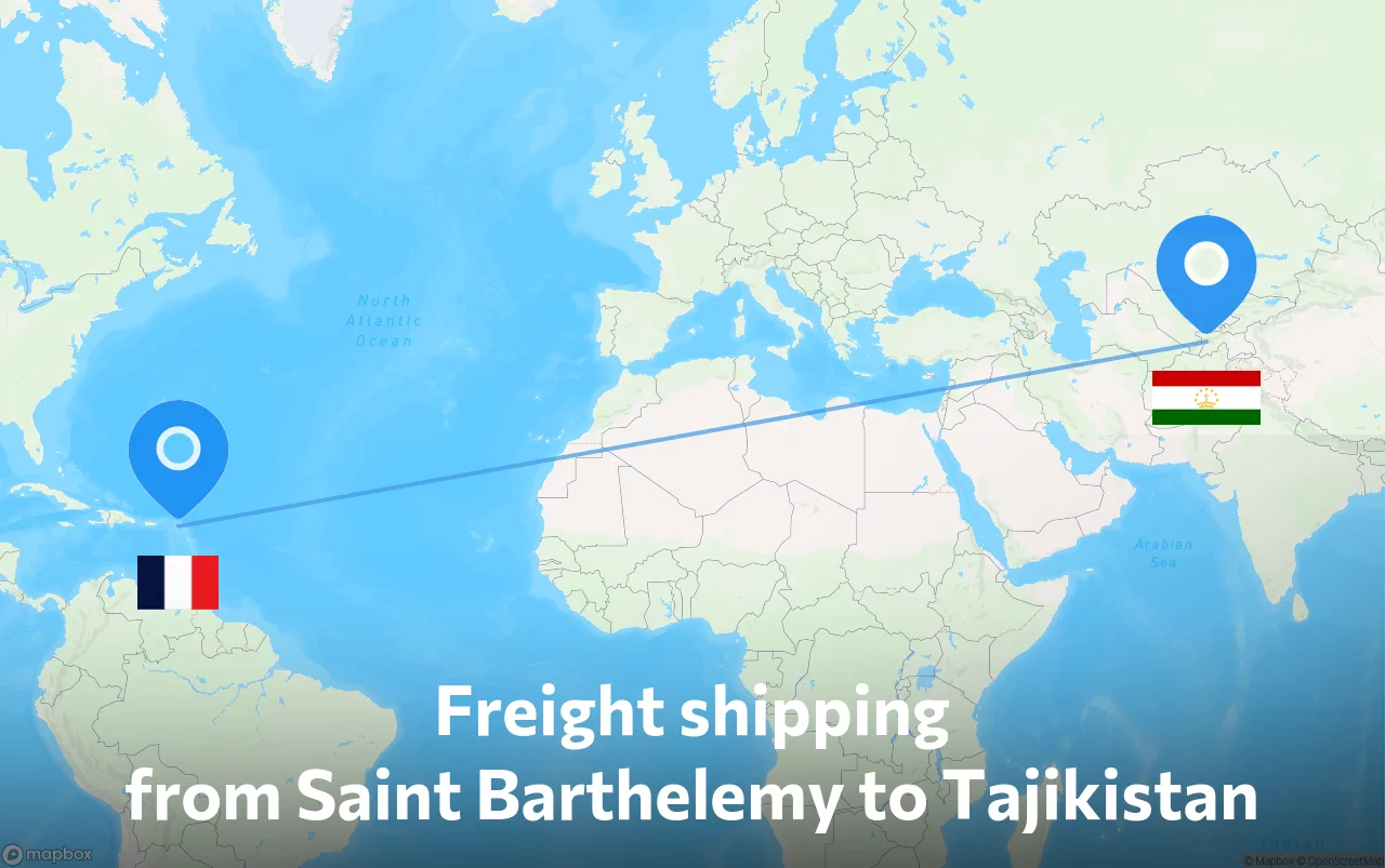 Shipping route from Saint Barthelemy to Tajikistan