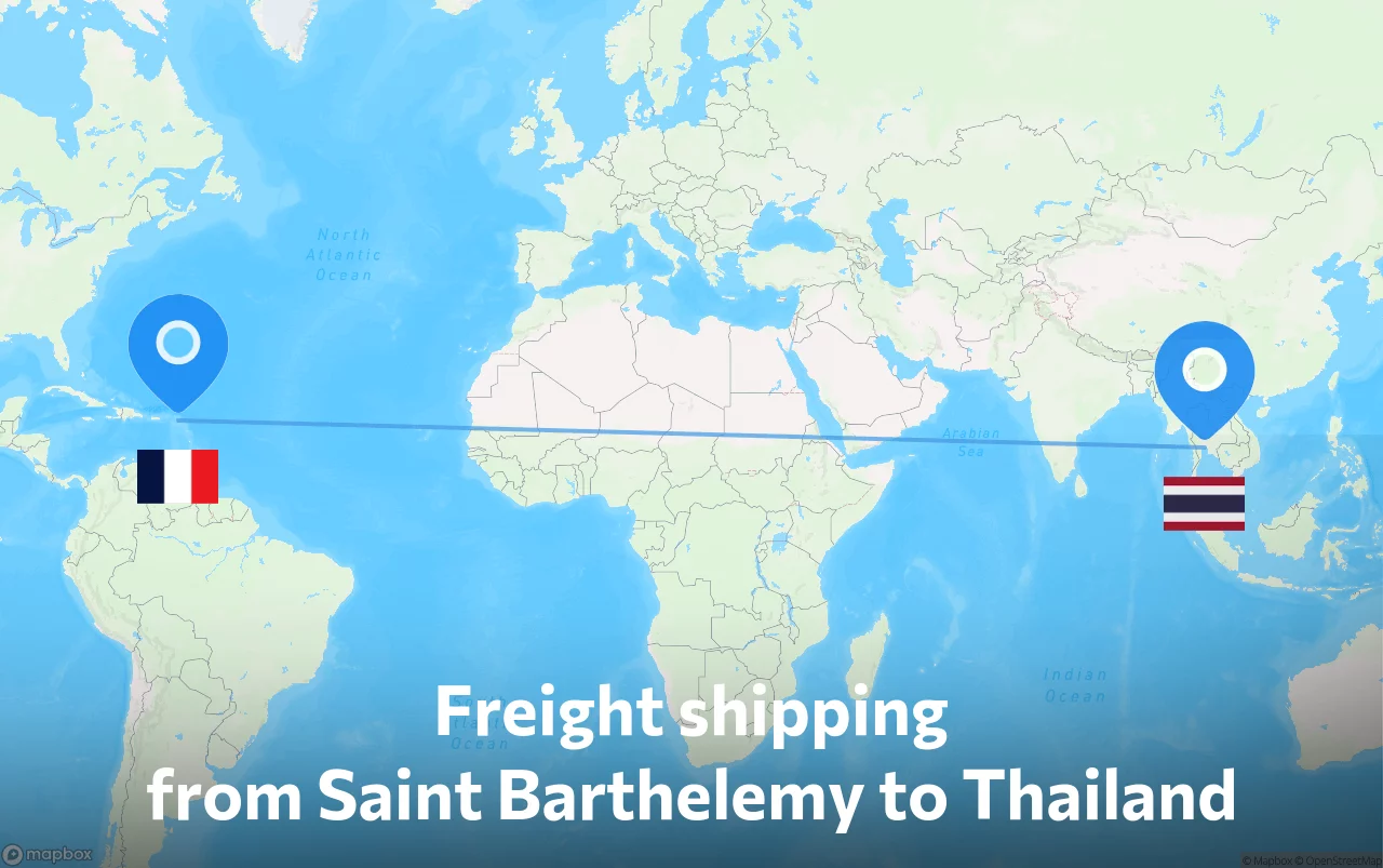 Shipping route from Saint Barthelemy to Thailand