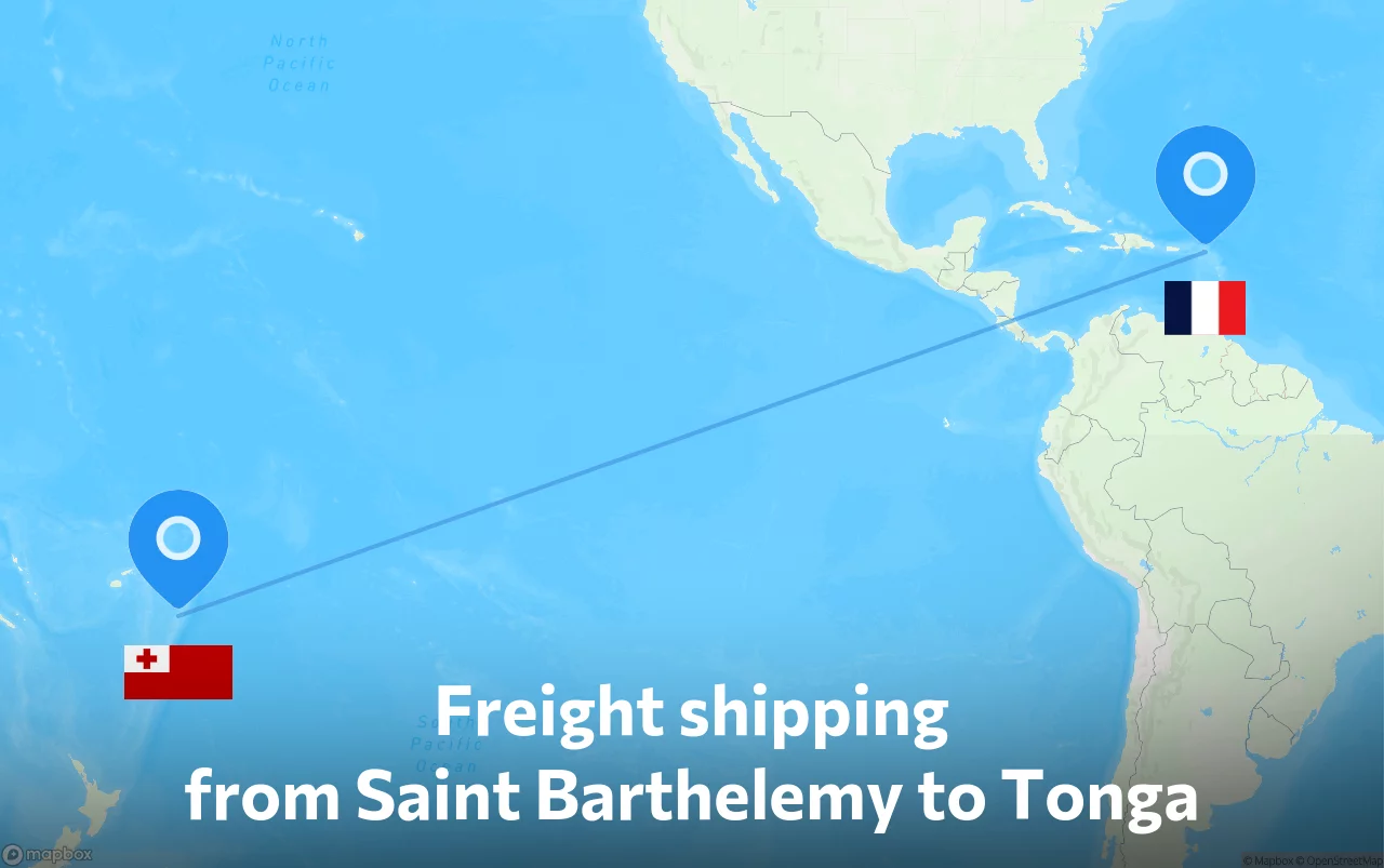 Shipping route from Saint Barthelemy to Tonga
