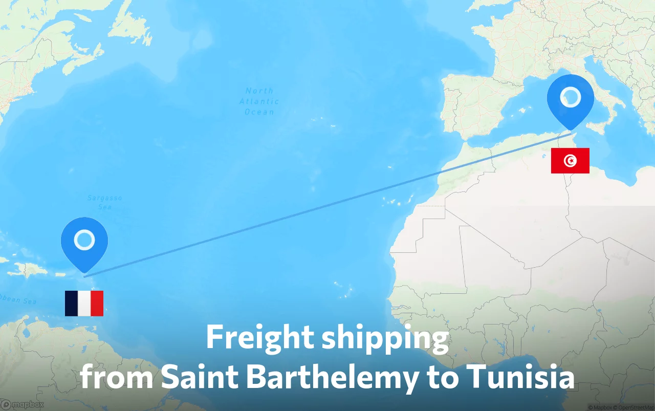 Shipping route from Saint Barthelemy to Tunisia