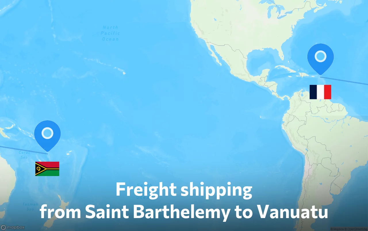 Shipping route from Saint Barthelemy to Vanuatu