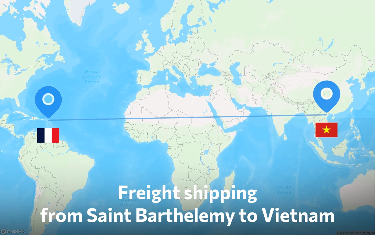 Shipping route from Saint Barthelemy to Vietnam