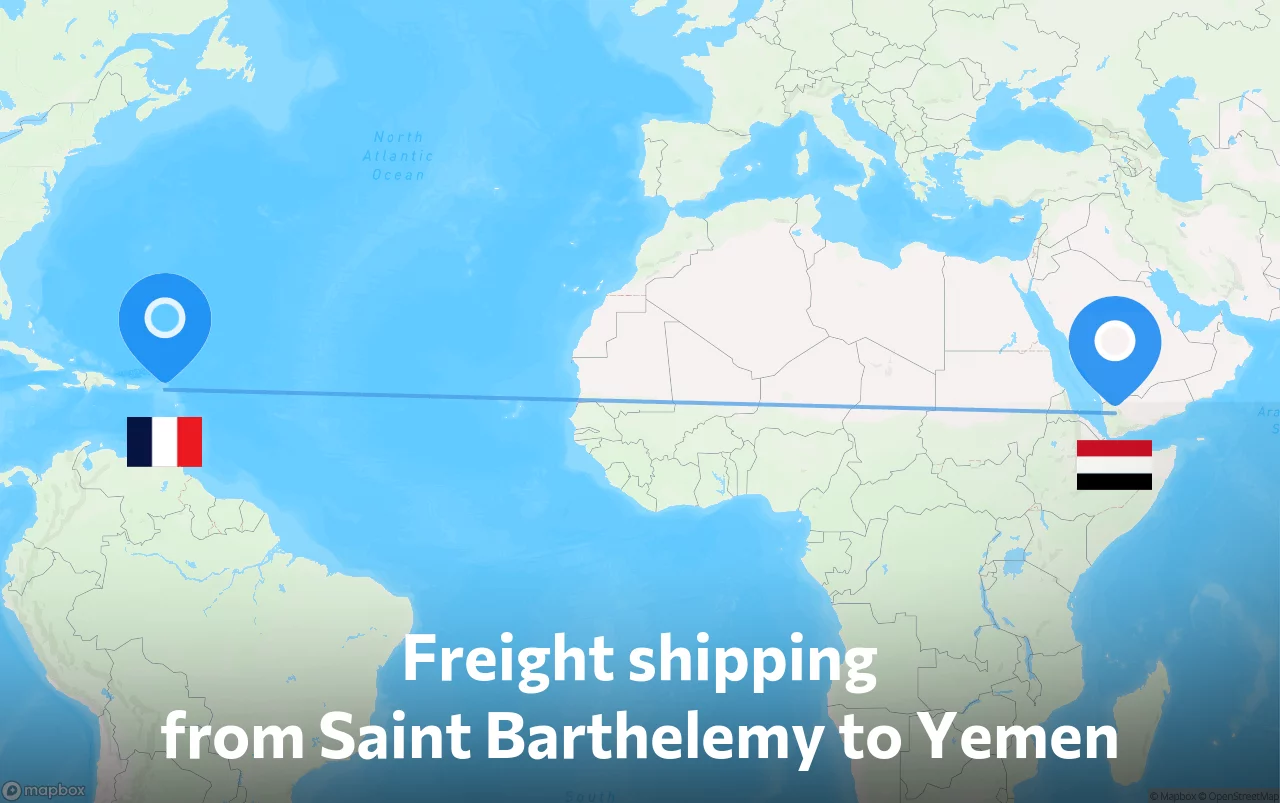 Shipping route from Saint Barthelemy to Yemen