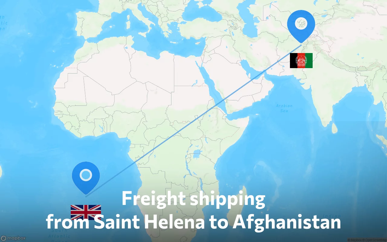 Shipping route from Saint Helena to Afghanistan