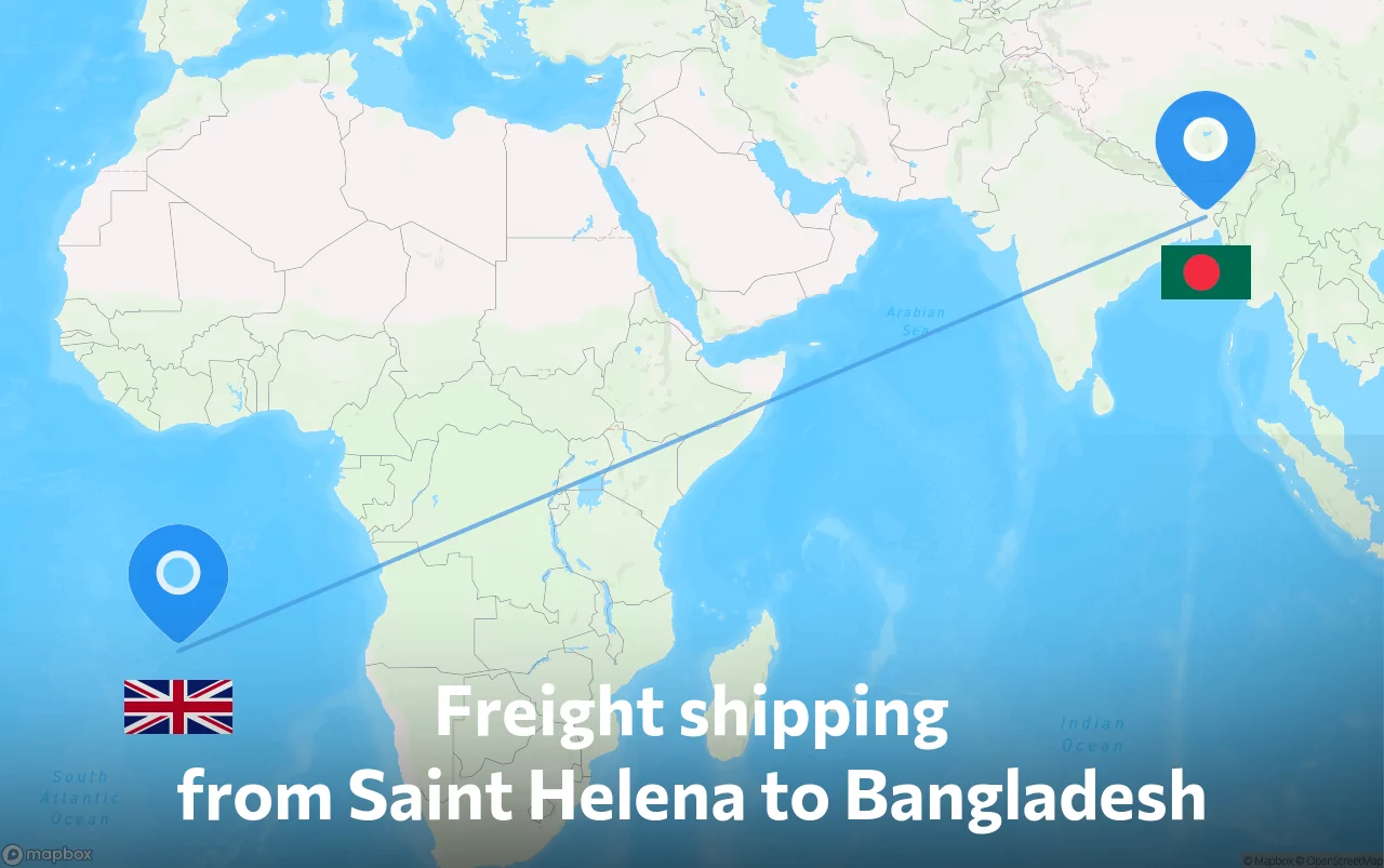 Shipping route from Saint Helena to Bangladesh