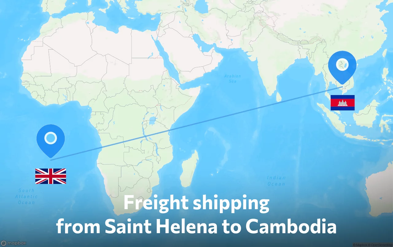 Shipping route from Saint Helena to Cambodia