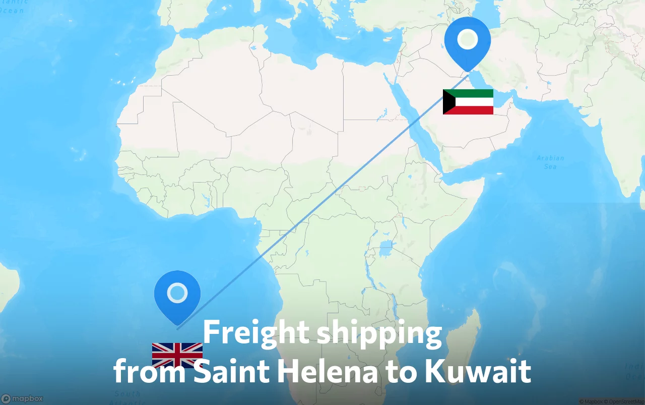 Shipping route from Saint Helena to Kuwait