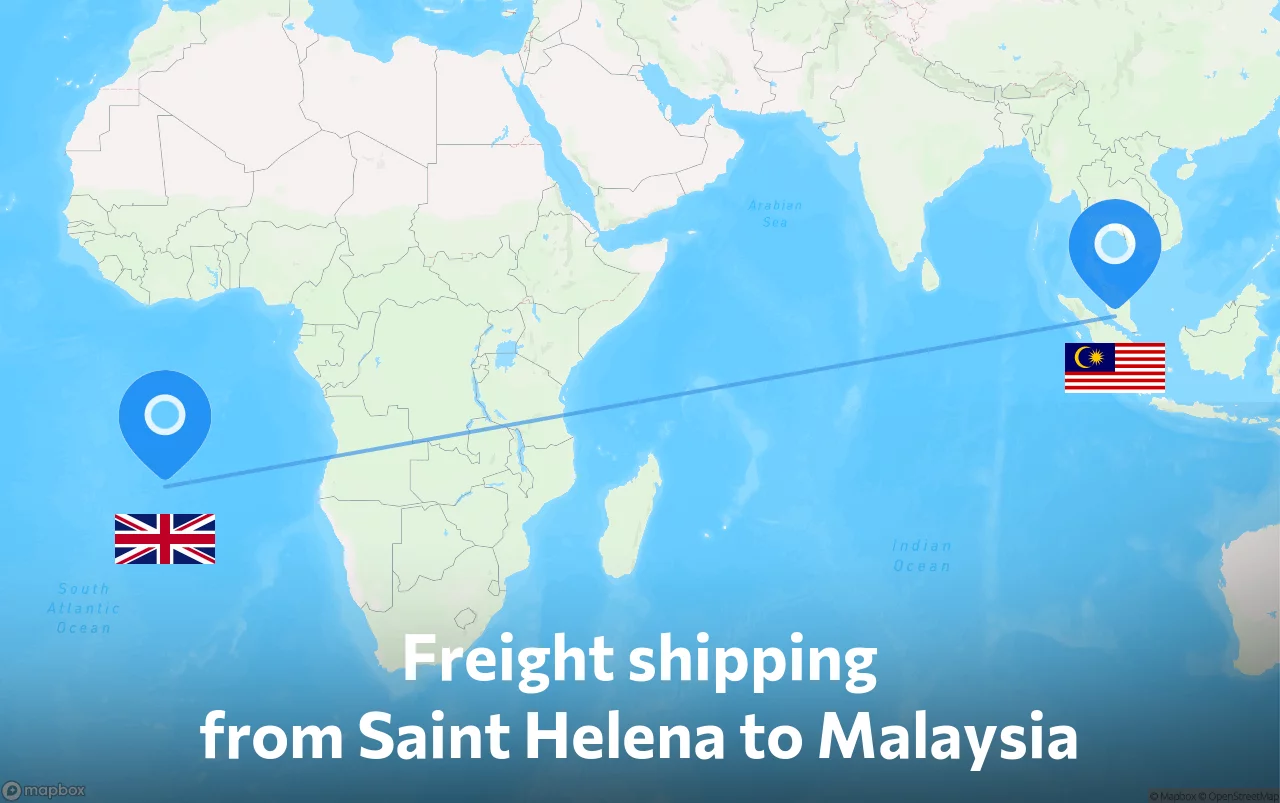 Shipping route from Saint Helena to Malaysia