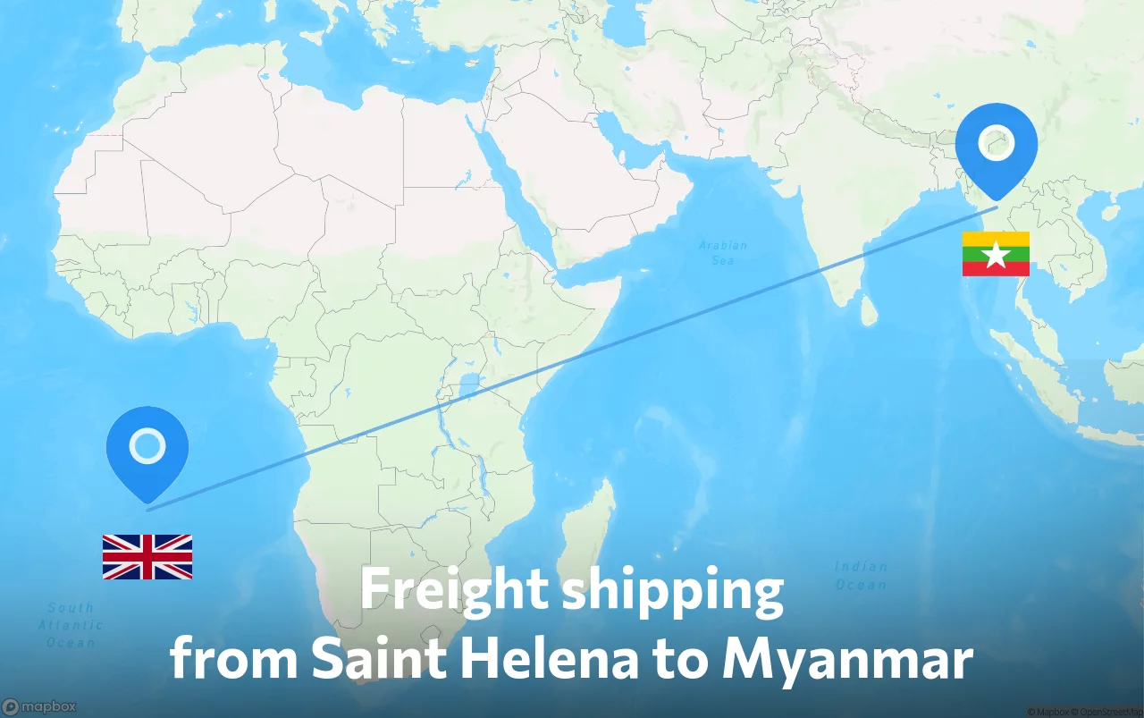 Shipping route from Saint Helena to Myanmar