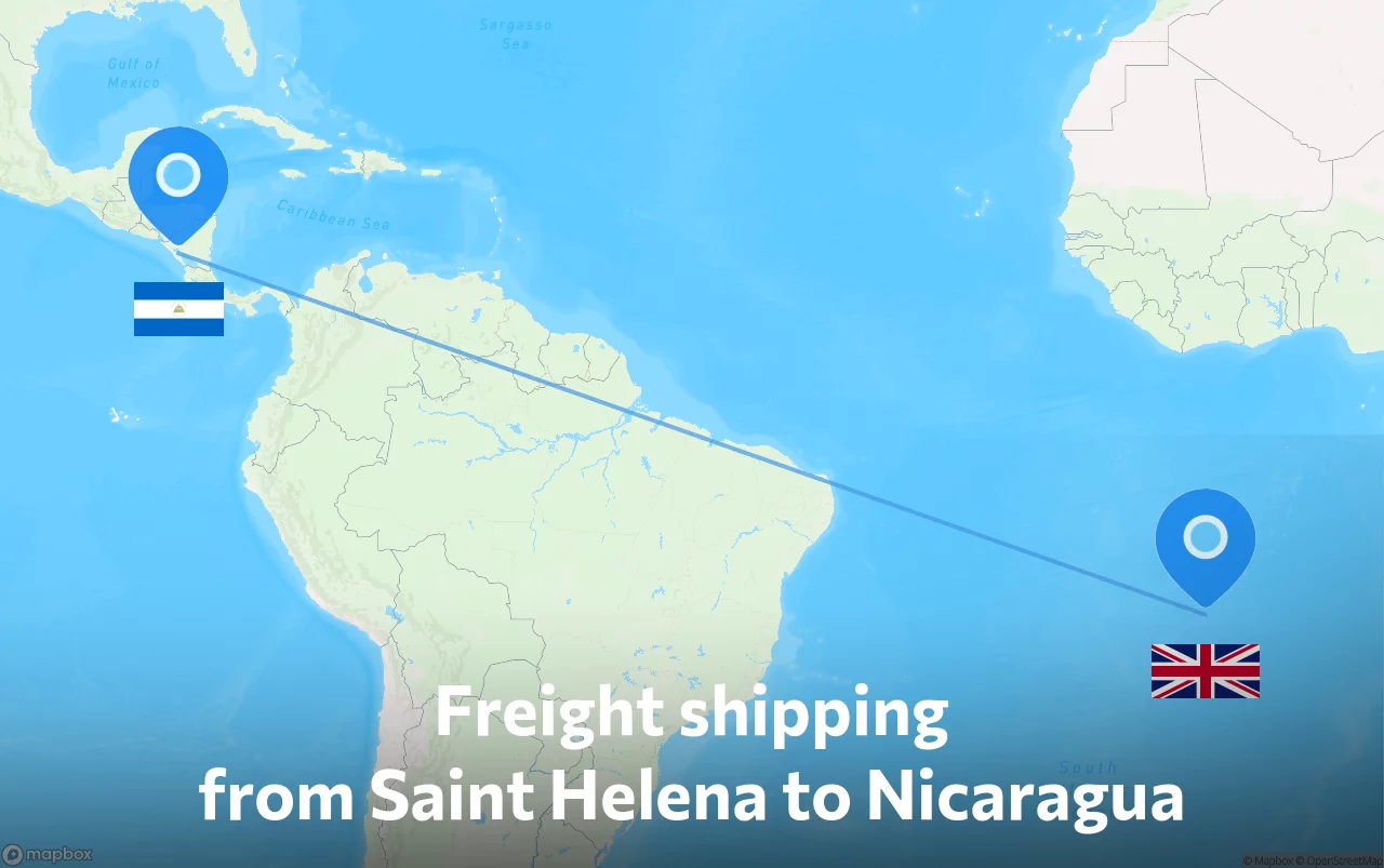Shipping route from Saint Helena to Nicaragua