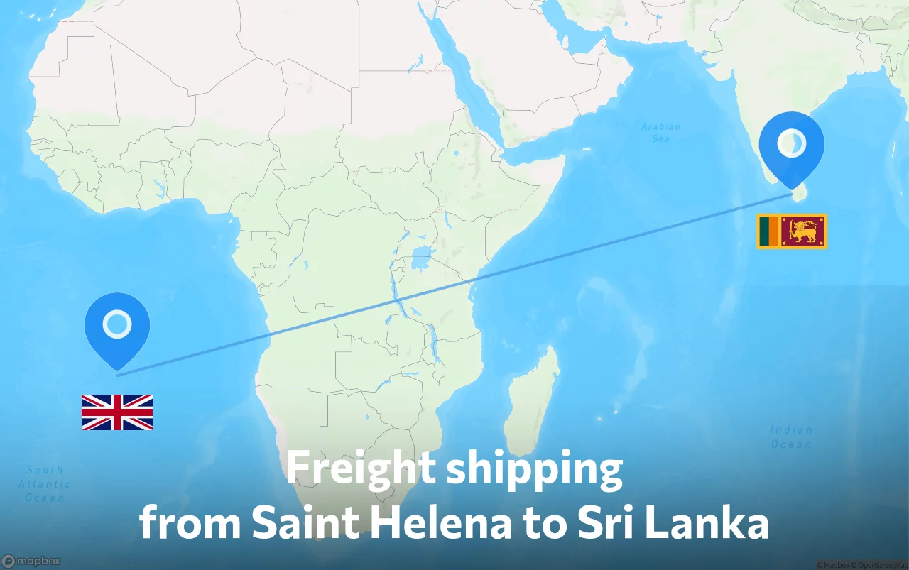 Shipping route from Saint Helena to Sri Lanka