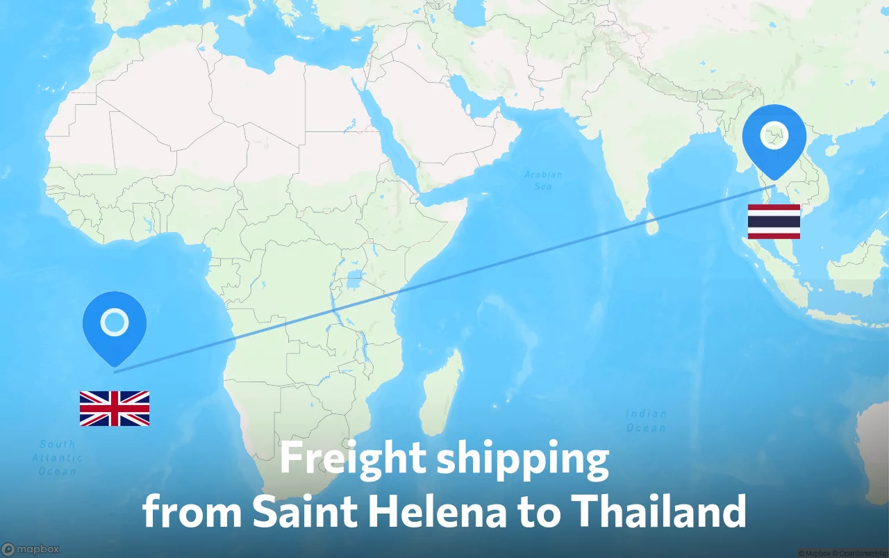 Shipping route from Saint Helena to Thailand