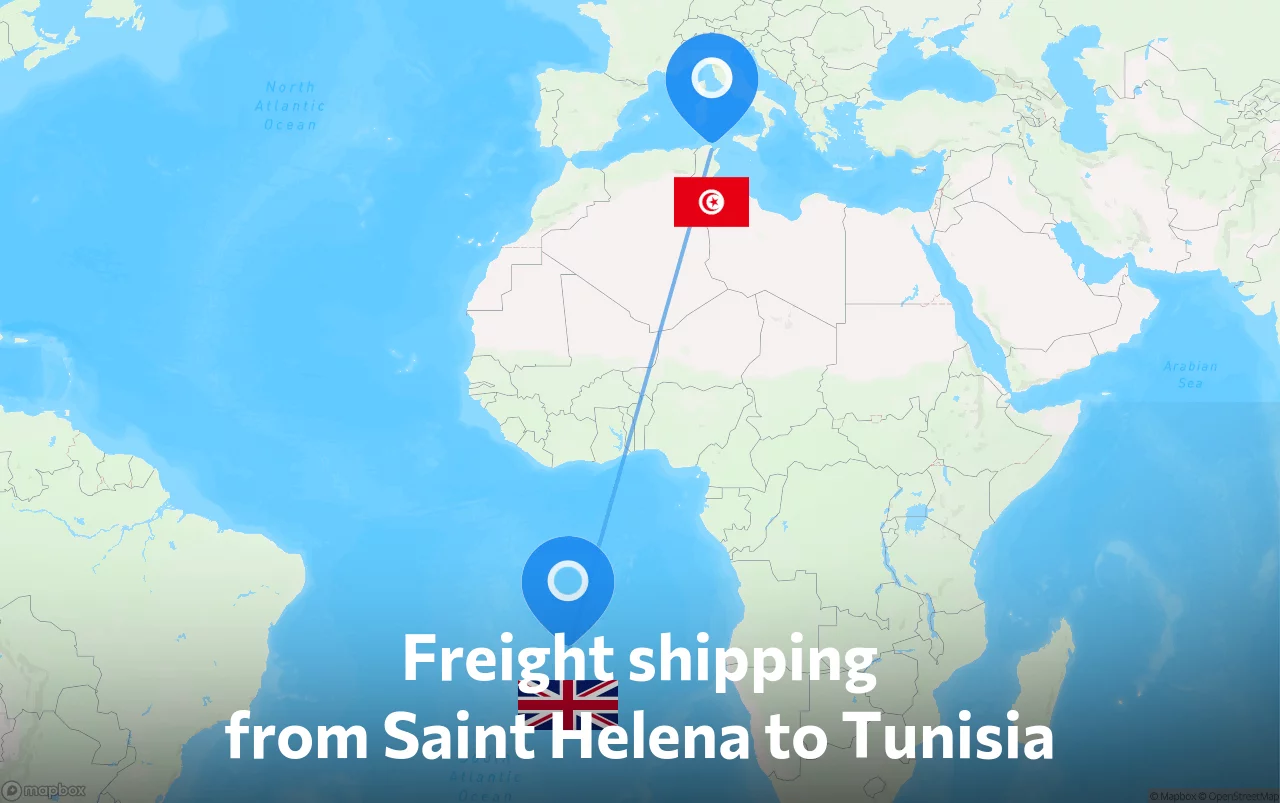 Shipping route from Saint Helena to Tunisia