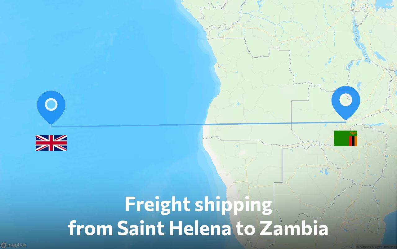 Shipping route from Saint Helena to Zambia