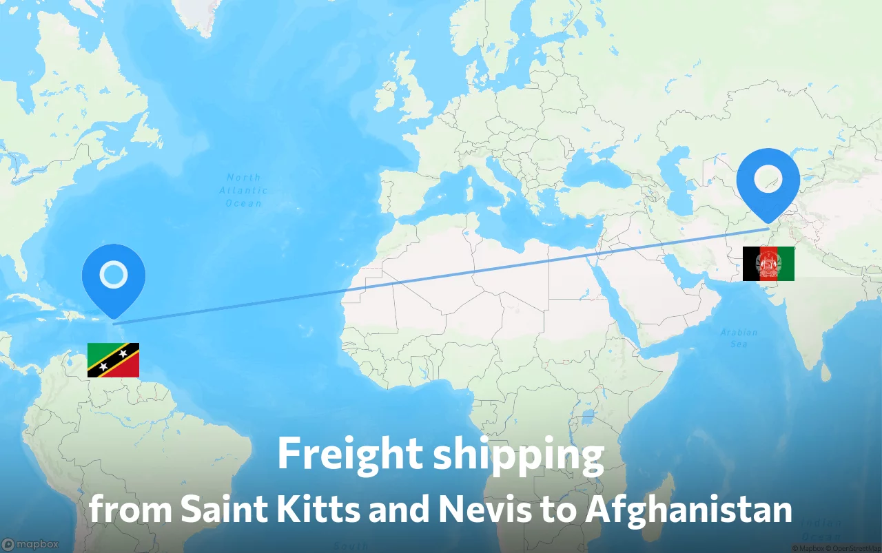 Shipping route from Saint Kitts and Nevis to Afghanistan