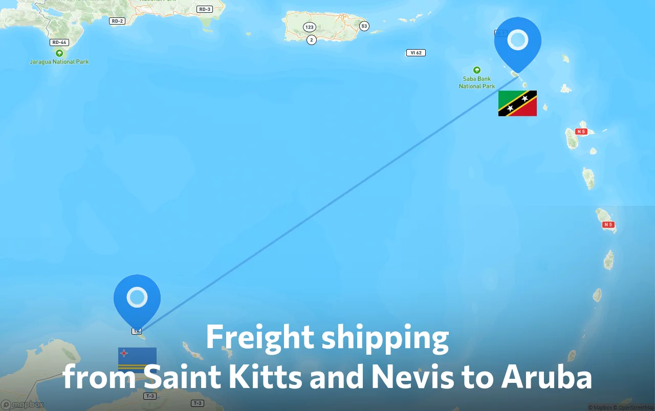 Shipping route from Saint Kitts and Nevis to Aruba