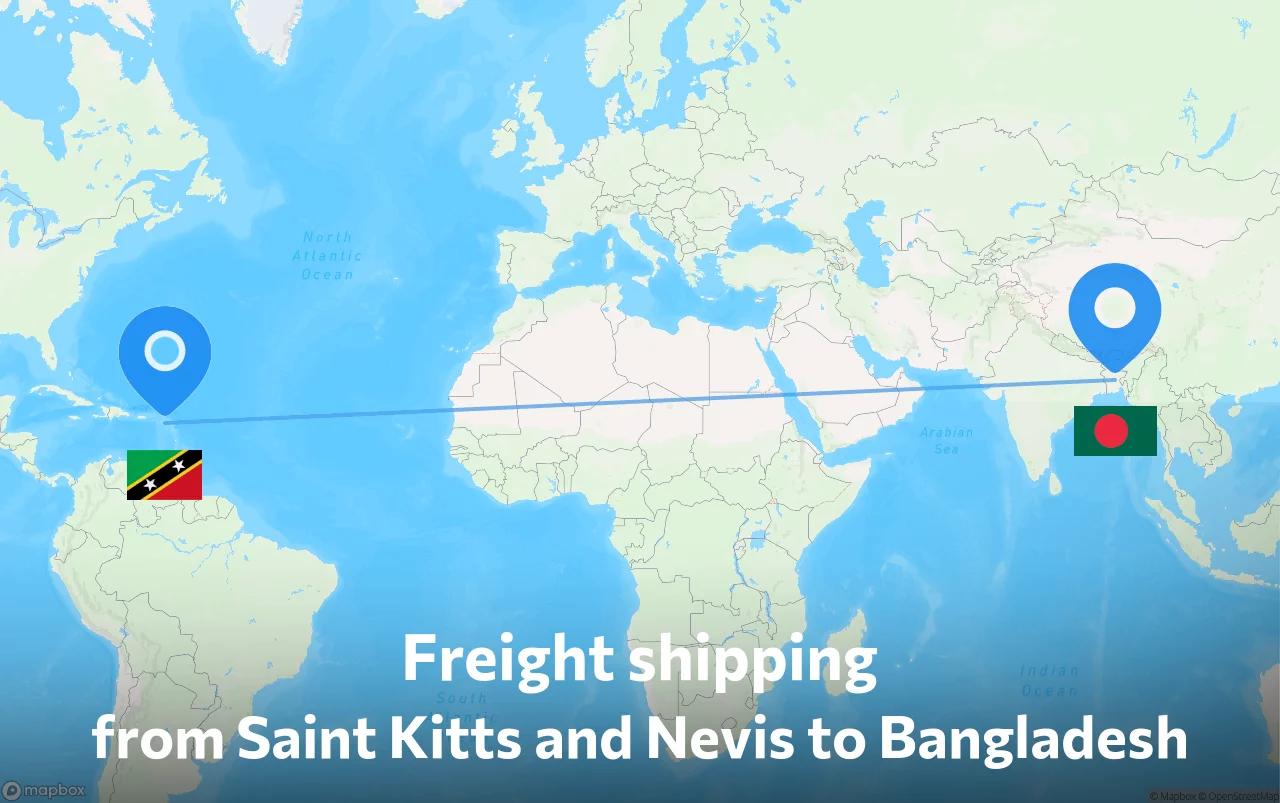Shipping route from Saint Kitts and Nevis to Bangladesh