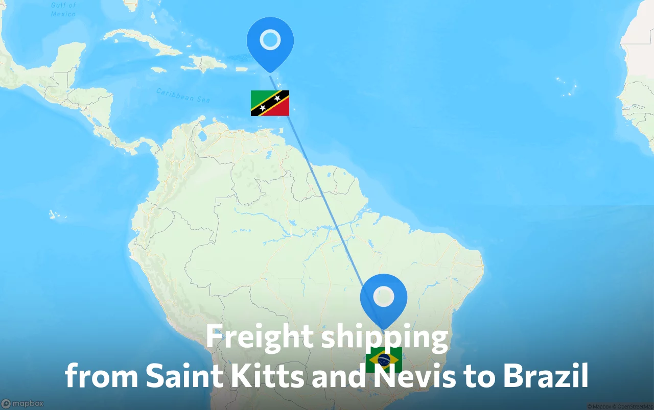 Shipping route from Saint Kitts and Nevis to Brazil