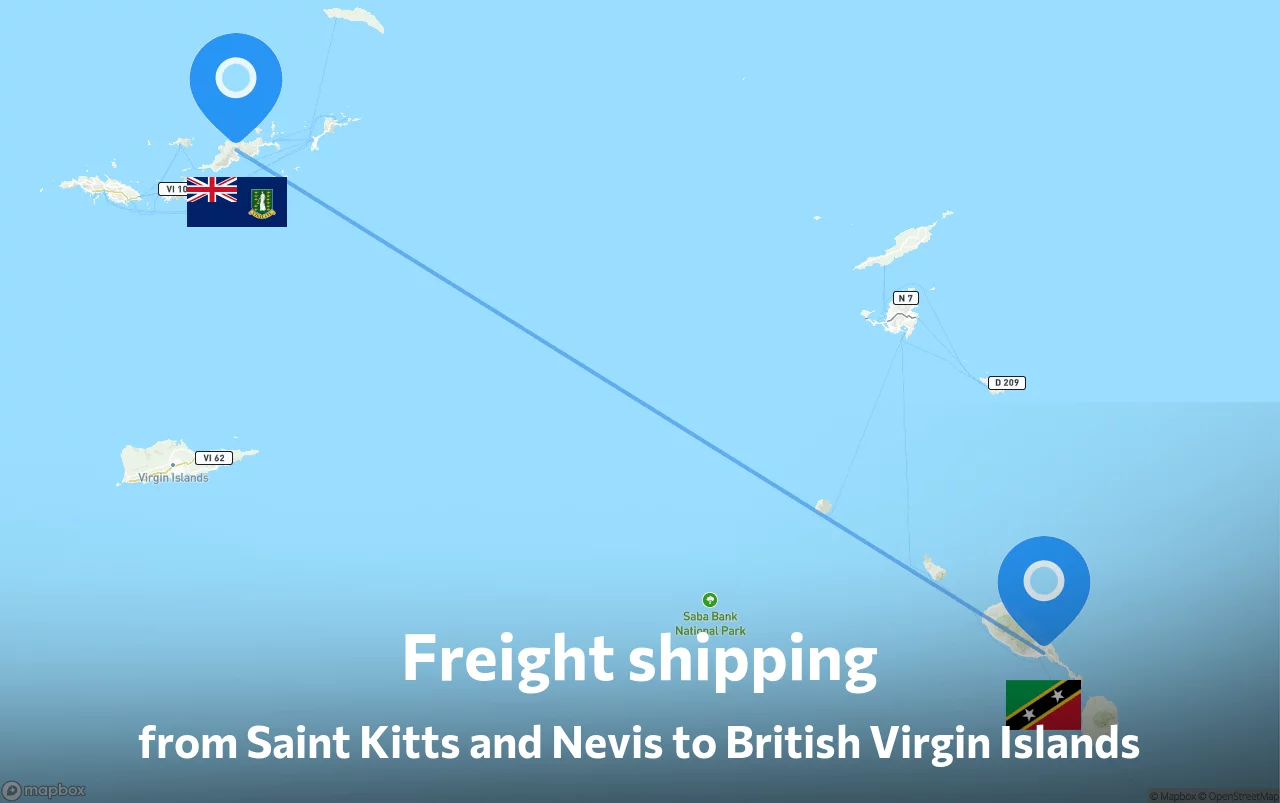 Shipping route from Saint Kitts and Nevis to British Virgin Islands