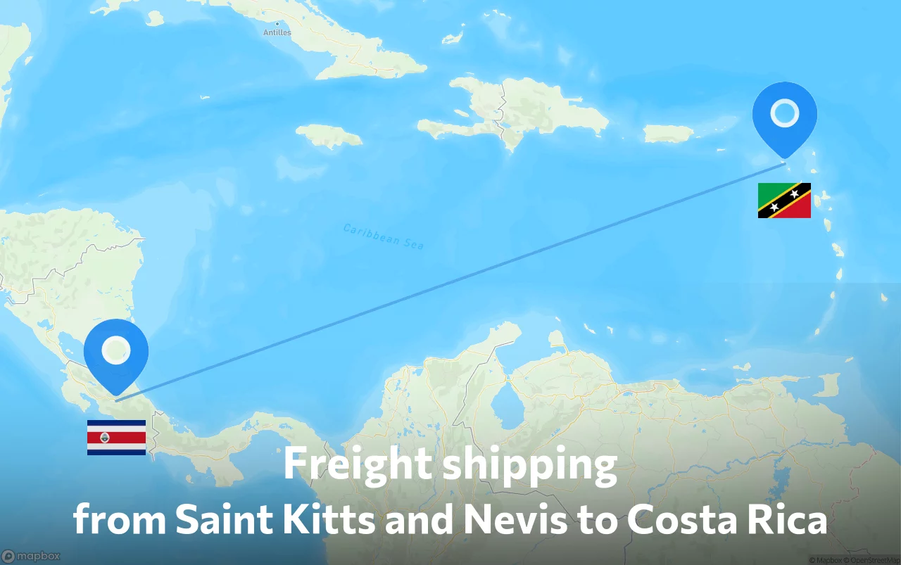 Shipping route from Saint Kitts and Nevis to Costa Rica