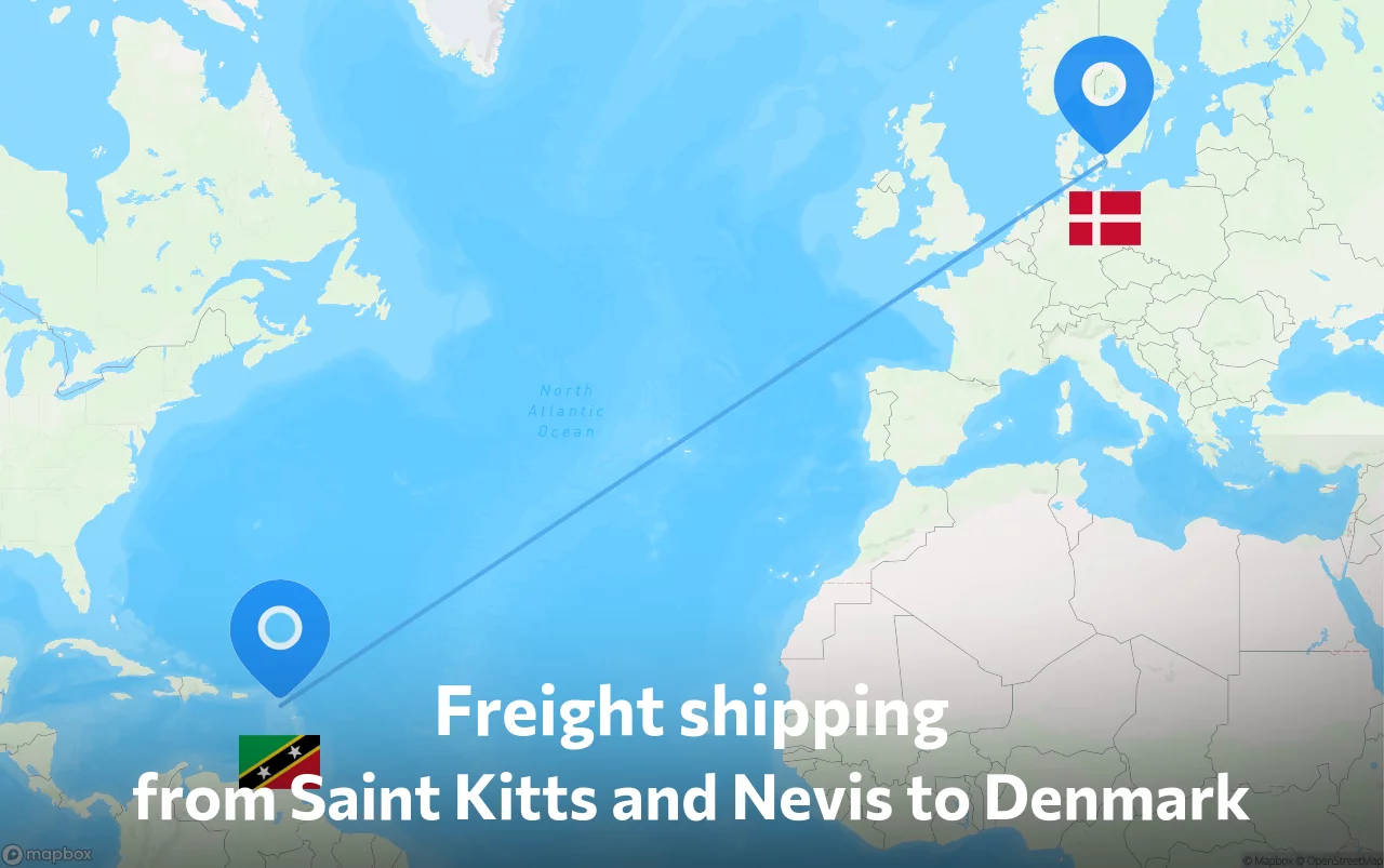 Shipping route from Saint Kitts and Nevis to Denmark