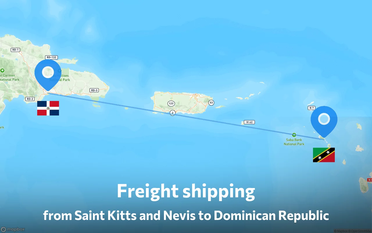 Shipping route from Saint Kitts and Nevis to Dominican Republic