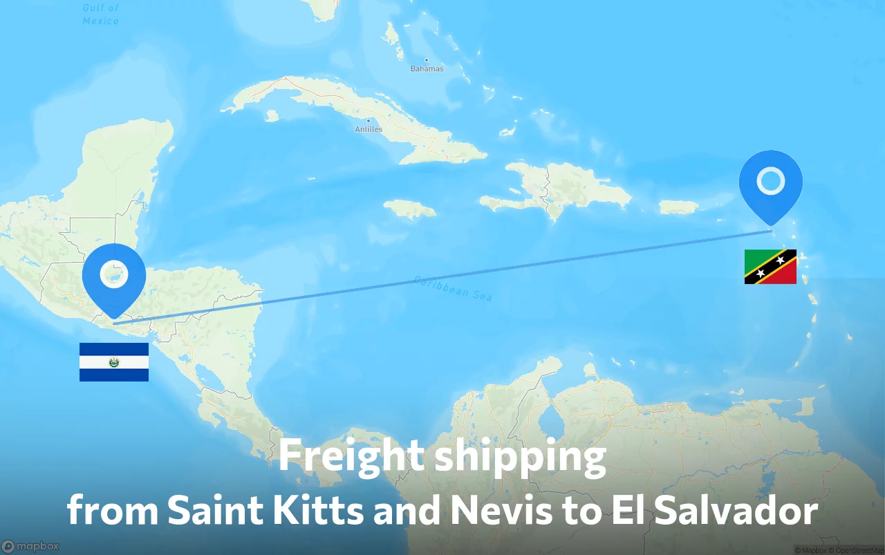 Shipping route from Saint Kitts and Nevis to El Salvador