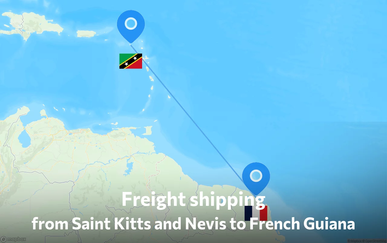 Shipping route from Saint Kitts and Nevis to French Guiana