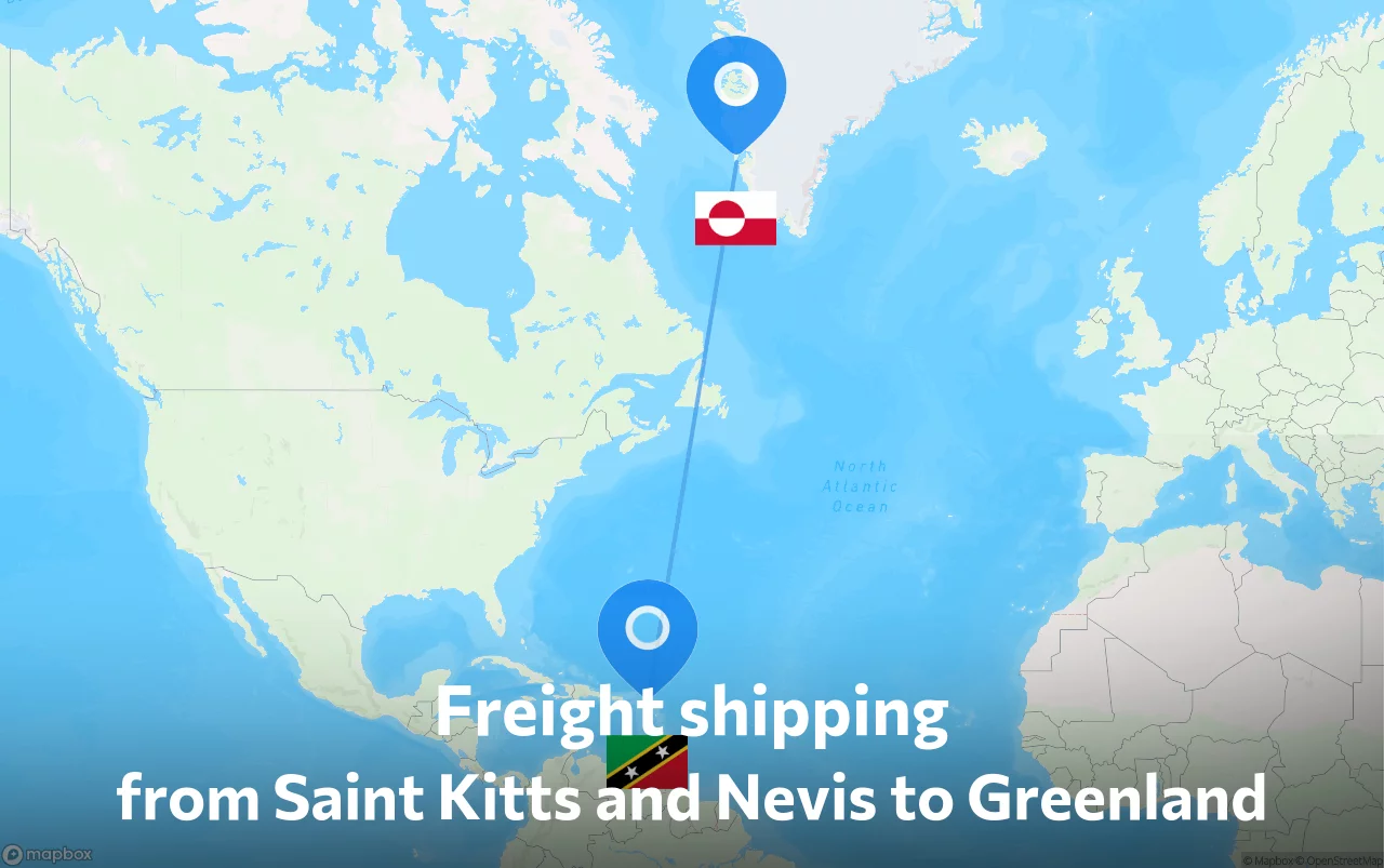 Shipping route from Saint Kitts and Nevis to Greenland