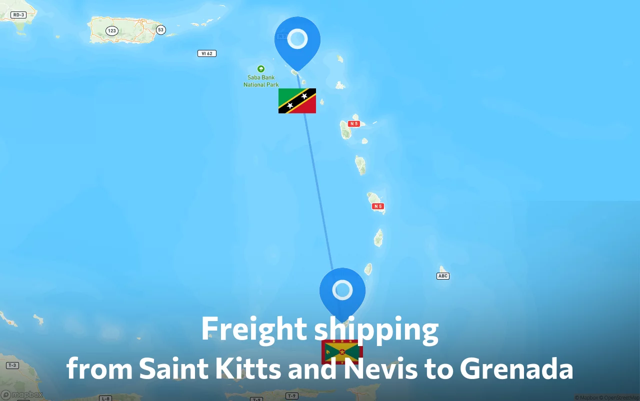 Shipping route from Saint Kitts and Nevis to Grenada