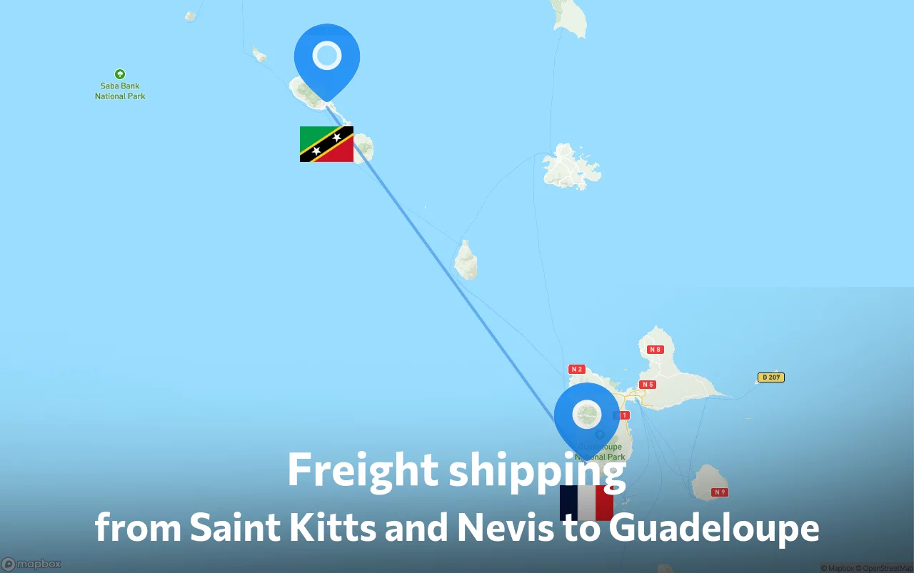 Shipping route from Saint Kitts and Nevis to Guadeloupe