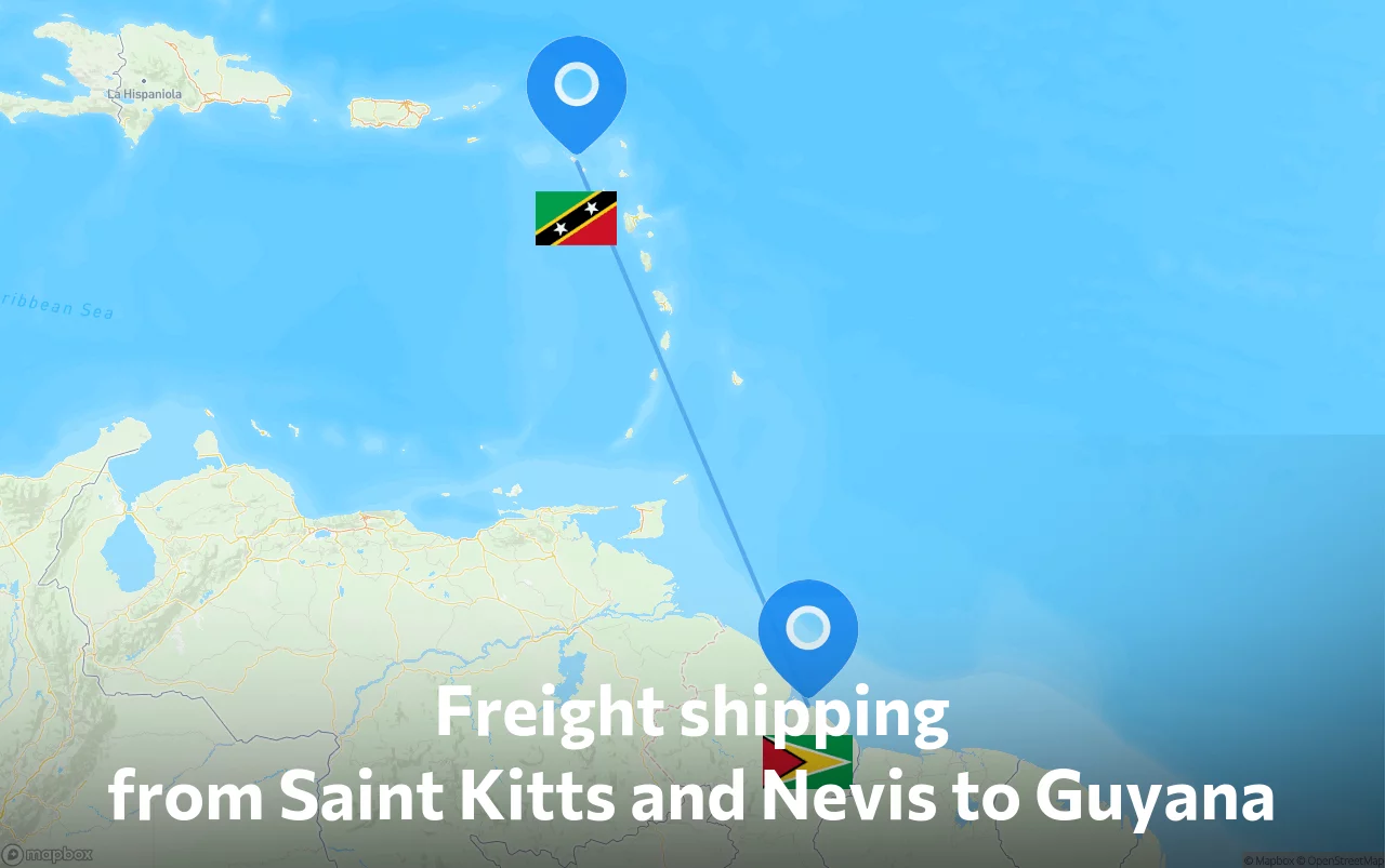 Shipping route from Saint Kitts and Nevis to Guyana