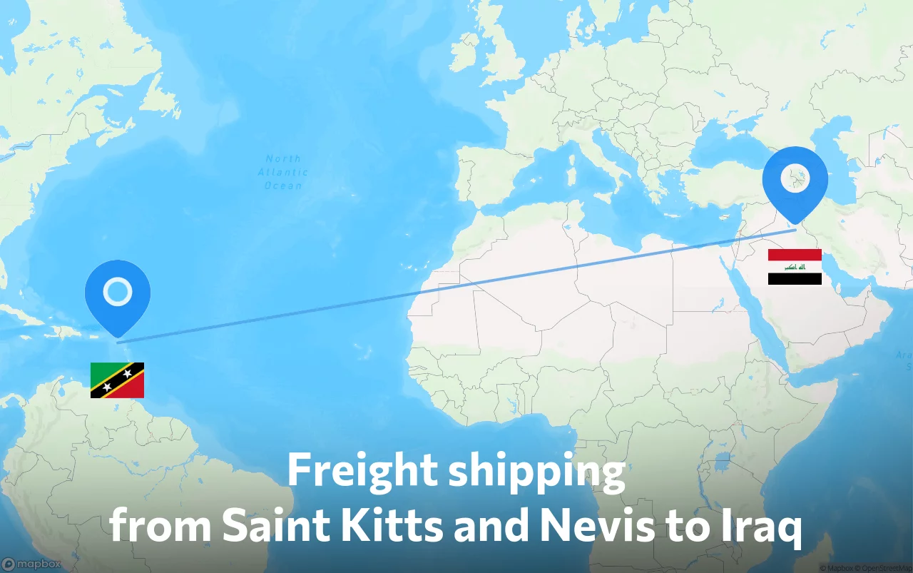 Shipping route from Saint Kitts and Nevis to Iraq
