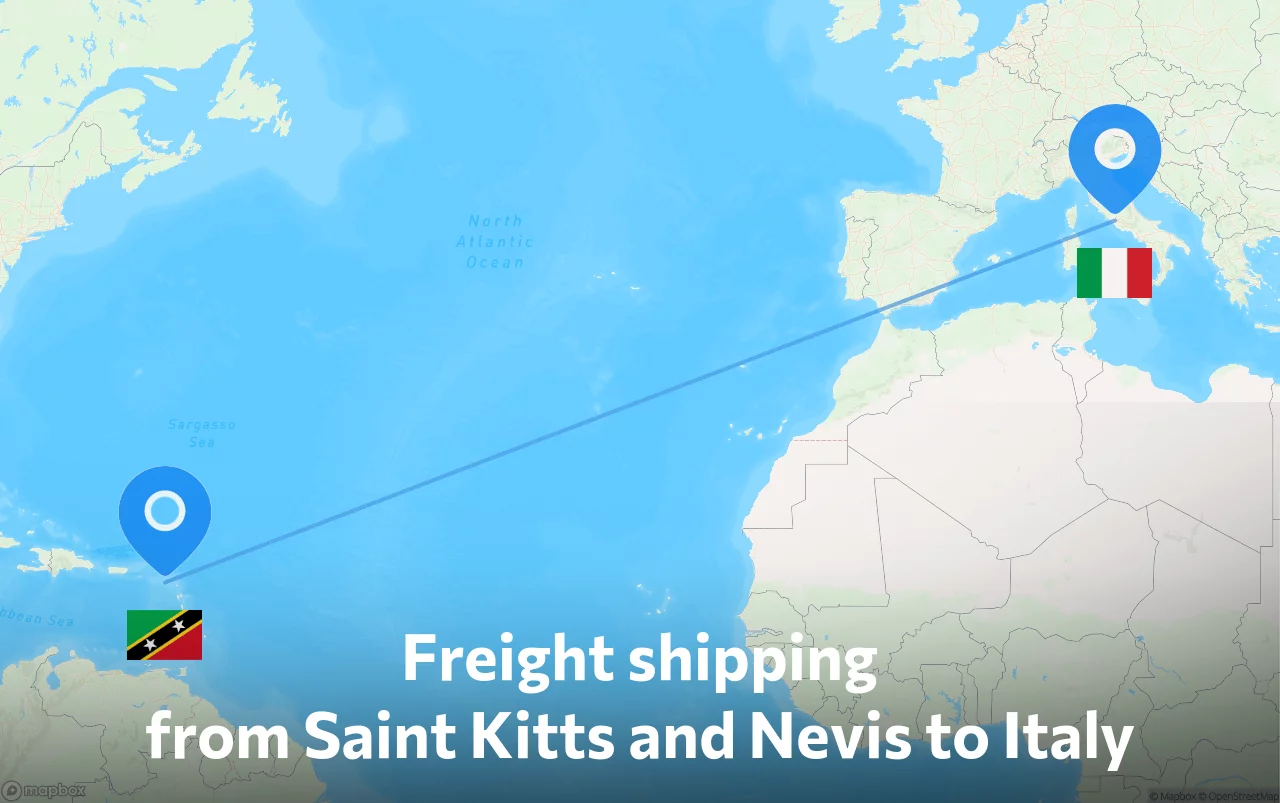 Shipping route from Saint Kitts and Nevis to Italy
