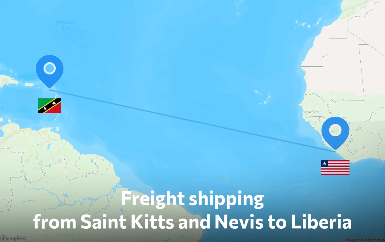 Shipping route from Saint Kitts and Nevis to Liberia